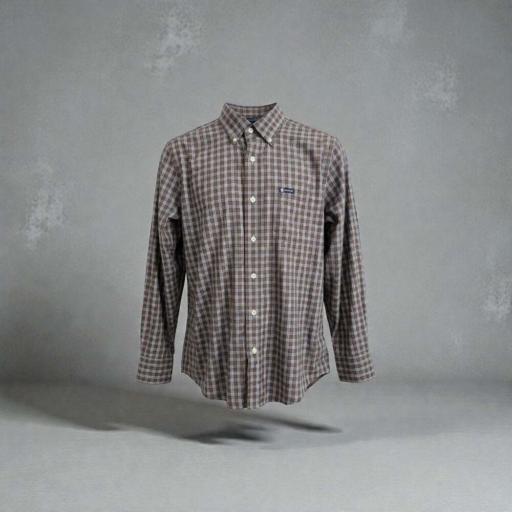 Chaps Men's Brown and Blue Plaid Long Sleeve Button Down Shirt